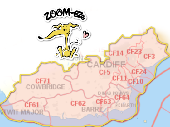 ZOOM-eze Postcode area for pet taxi pet transport around Cardiff and Vale of Glamorgan